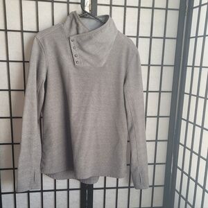 White Sierra Gray Button Mock Collar Pullover Sweater with Thumbholes Gorpcore